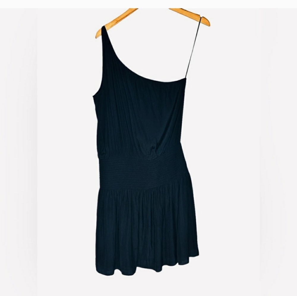 RAMY BROOK Black Silky Leah One Shoulder Smocked Waist Mini Dress - Picture 5 of 17
